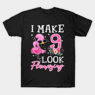 Kids I Make 9 Look Flamazing Flamingo Birthday T-Shirt